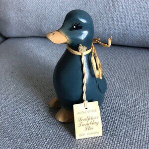 Vintage Quebec Folk Rocking Duck Wood Hand Carved Painted Signed TREMBLAY